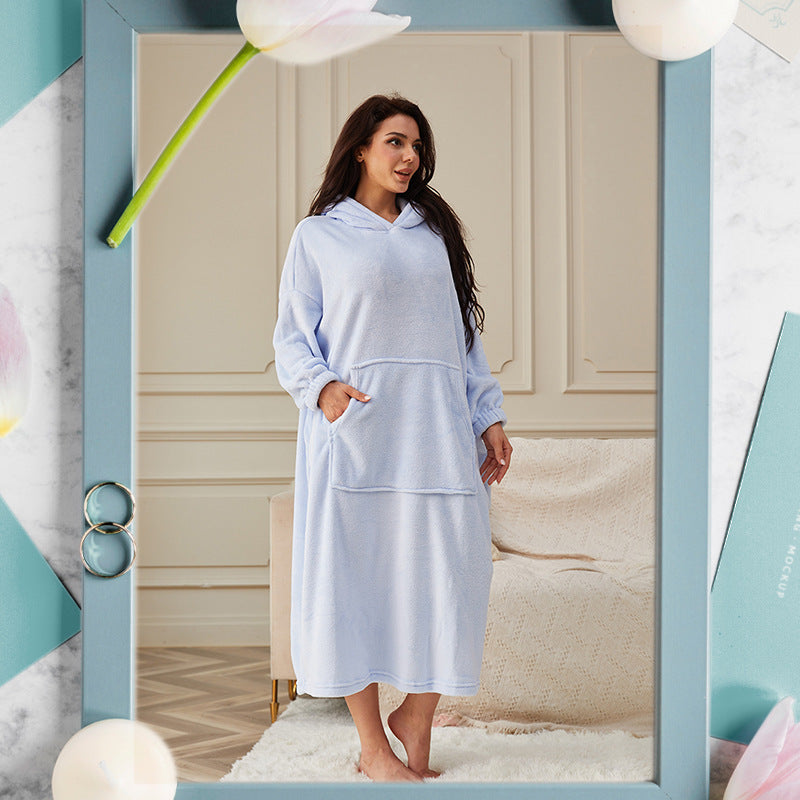 Hooded Pullover Robe with Front Pouch