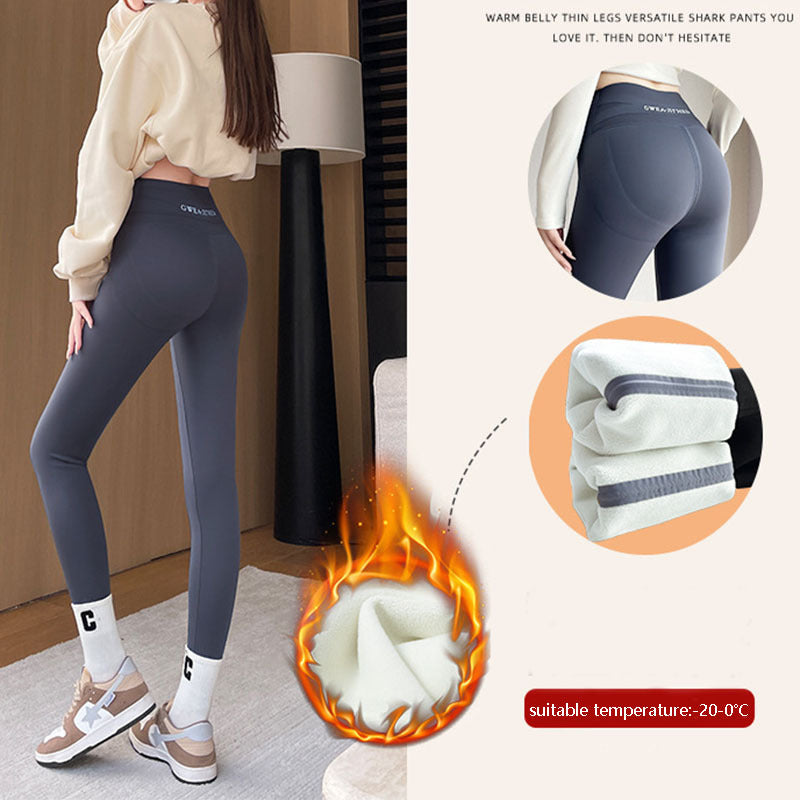 Fleece Lined Leggings Winter -20 To 5 Shark Pants For Women High Waist Tight Skinny Tummy Control Buttocks Slimming Yoga Pants