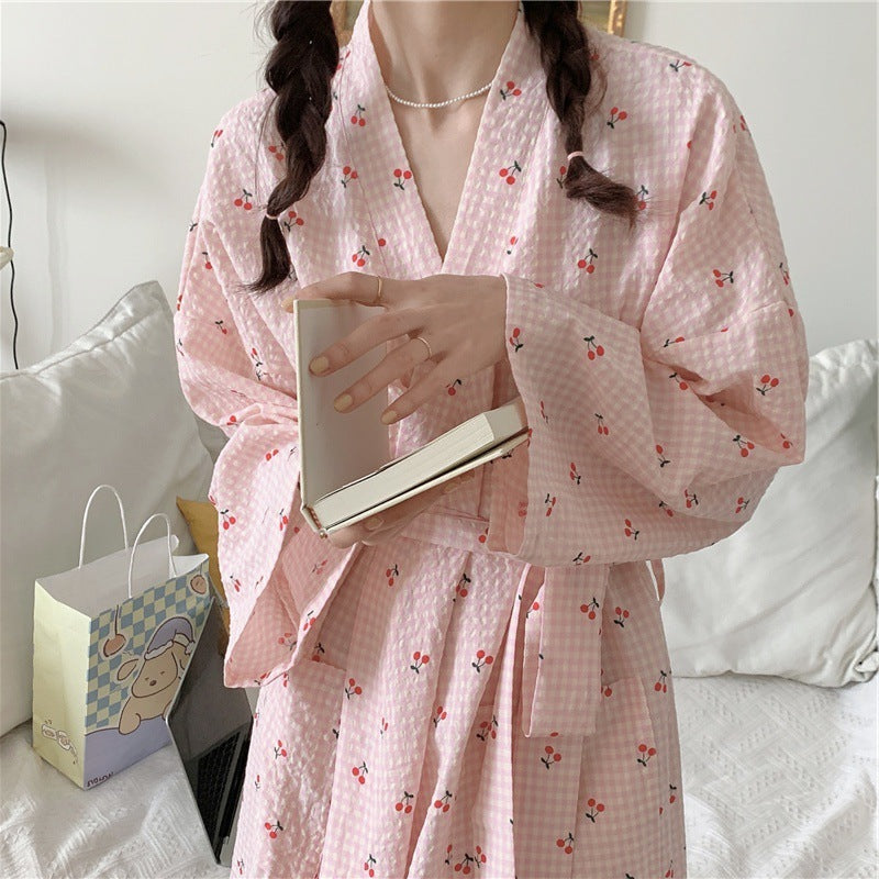Plaid Cherry Full Length Bathrobe