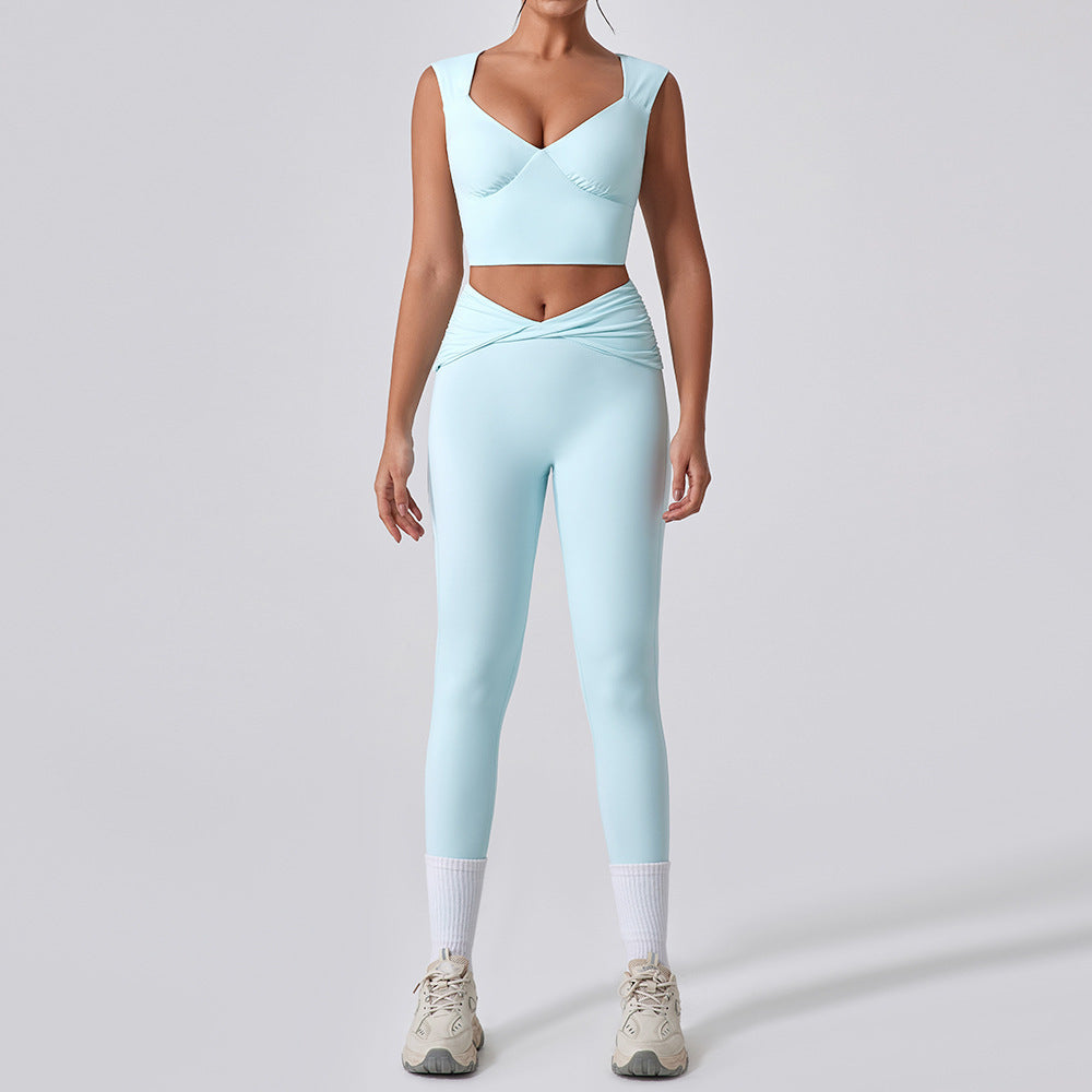 Quick-Drying Sweetheart Top Waist Detail Flare Fitness Legging Two-Piece Sports Set