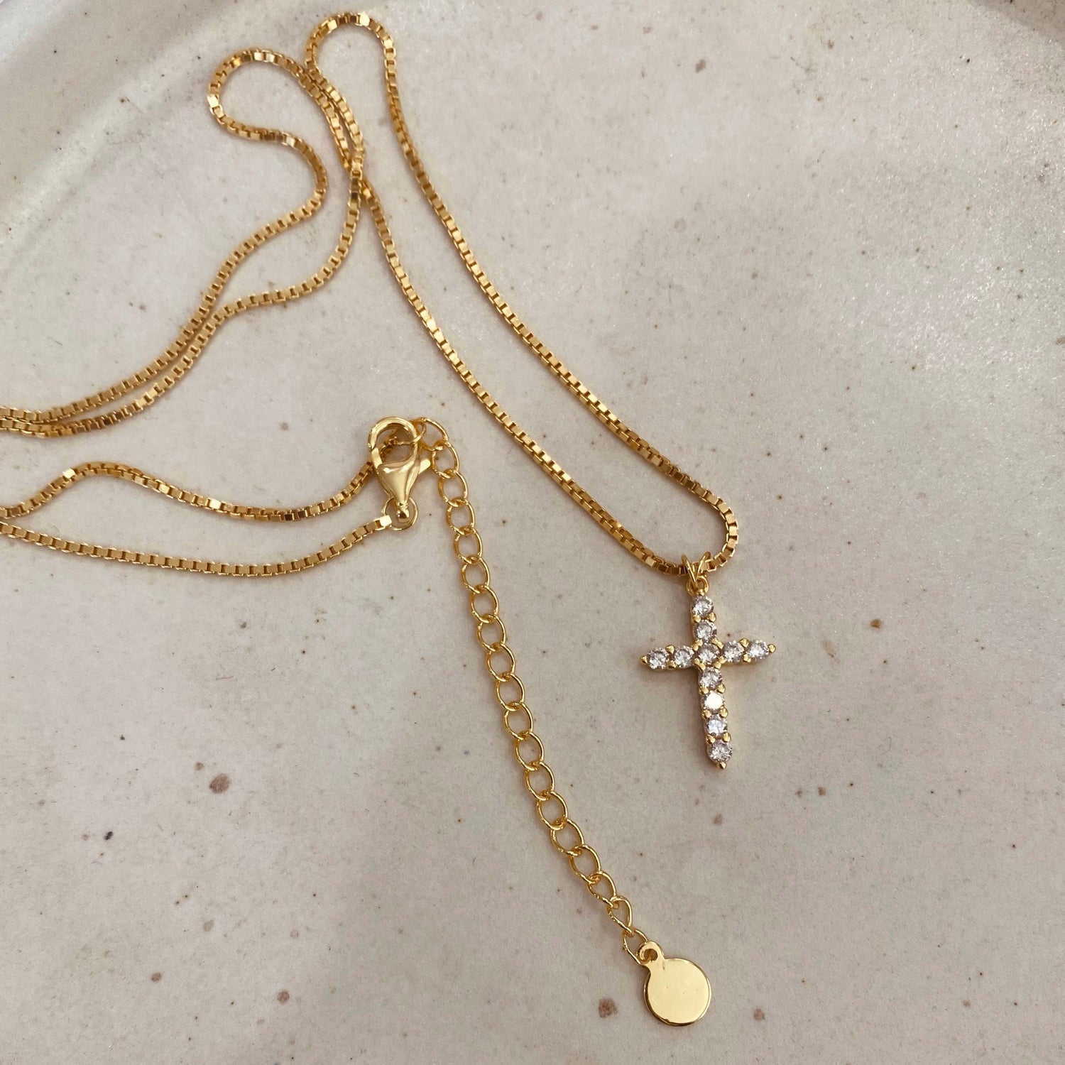 Titanium Steel Zircon Box Chain Cross Pendant Necklace