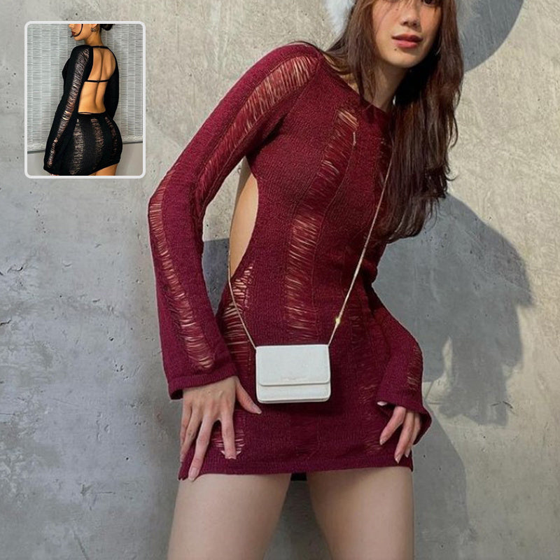 Exposed Thread Backless Mini Dress