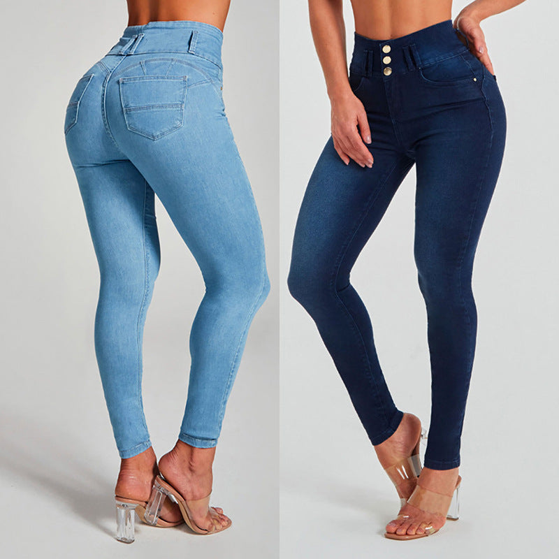 High Waist Jeans Women's Skinny Tight Stretch Shaping Hip Lifting Pants