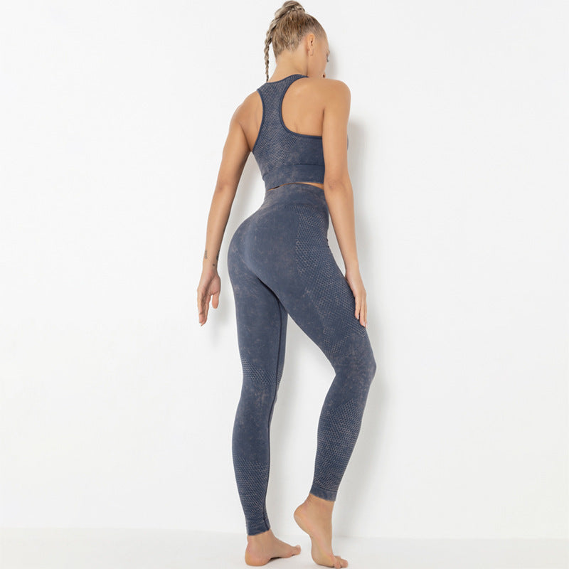 2-Pc Mineral Wash Tank Top and Leggings Yoga Set