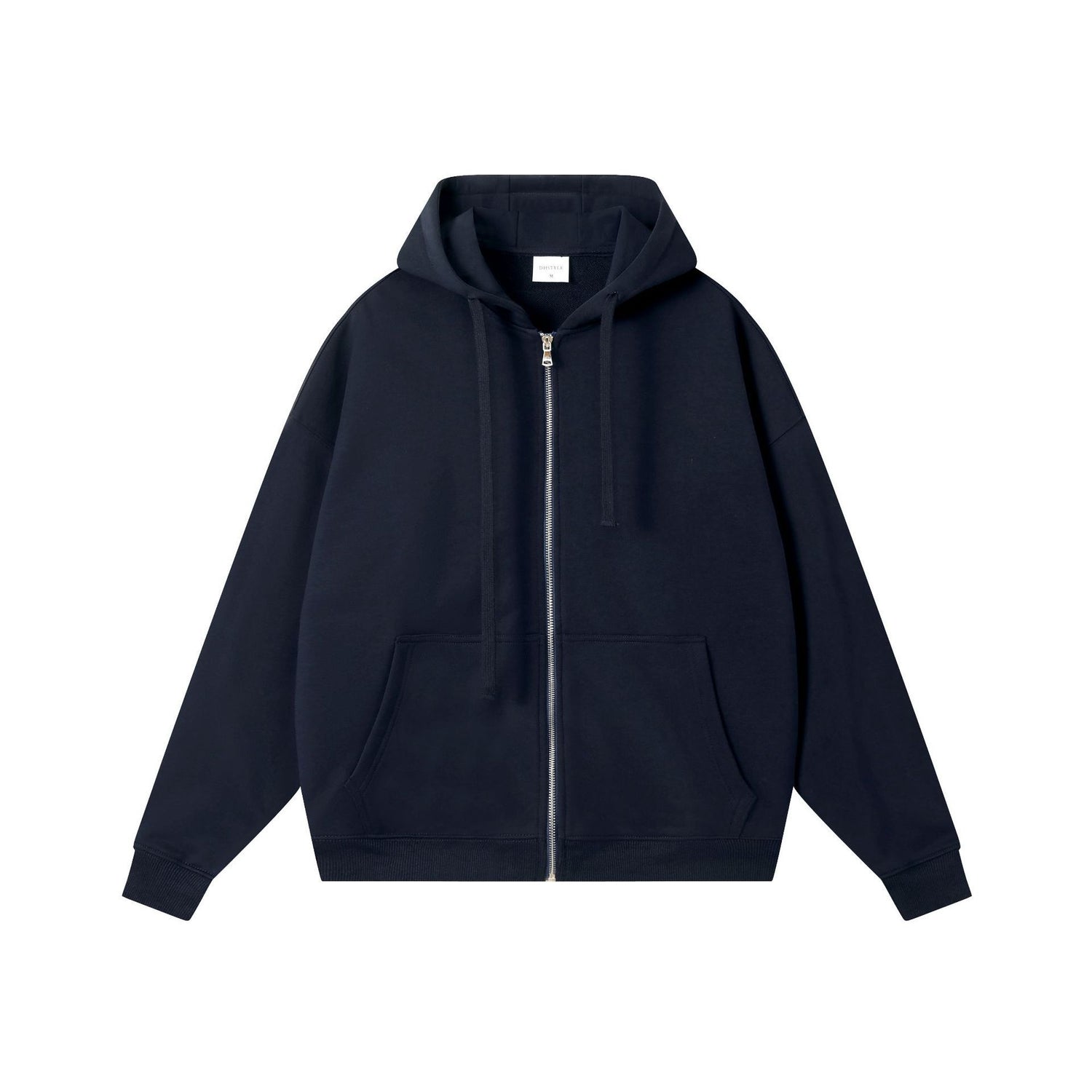 Drop-shoulder Combed Cotton Hooded Zipper Sweatshirt