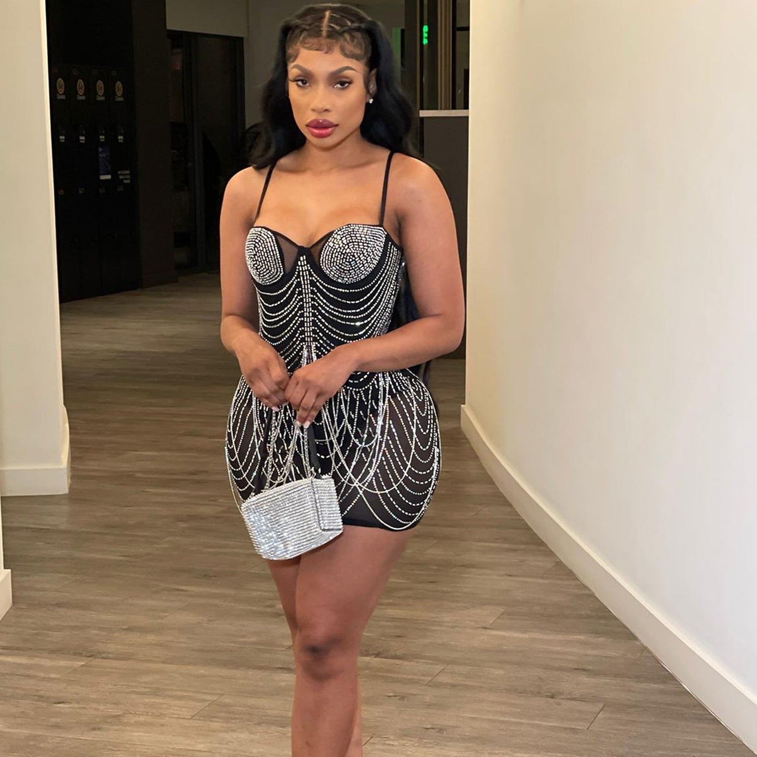 Sheer Chain-Detail Dress