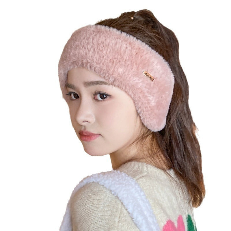 Headband Earmuffs Hat Winter Warm Plush Air Top Knitted Hat
