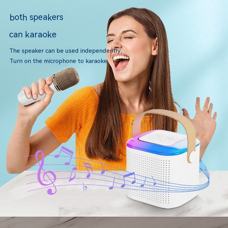 Microphone Karaoke Machine Bluetooth-compatible Speaker with 2 Wireless Mic RGB Light Entertainment Singing Speaker