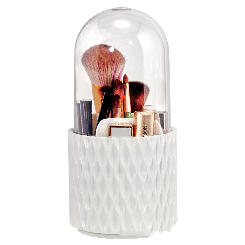 360 Degree Rotating Large Capacity Transparent Makeup Brush Storage Holder With Lid Desktop Cosmetic Storage Box