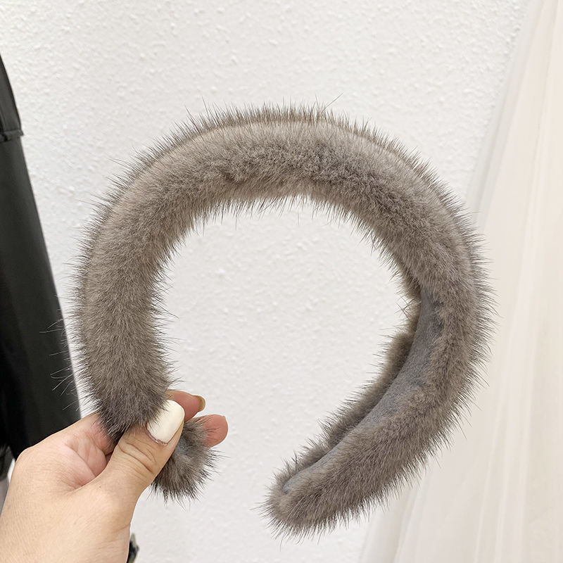 Women's Fur Mink Velvet Solid Color Headband