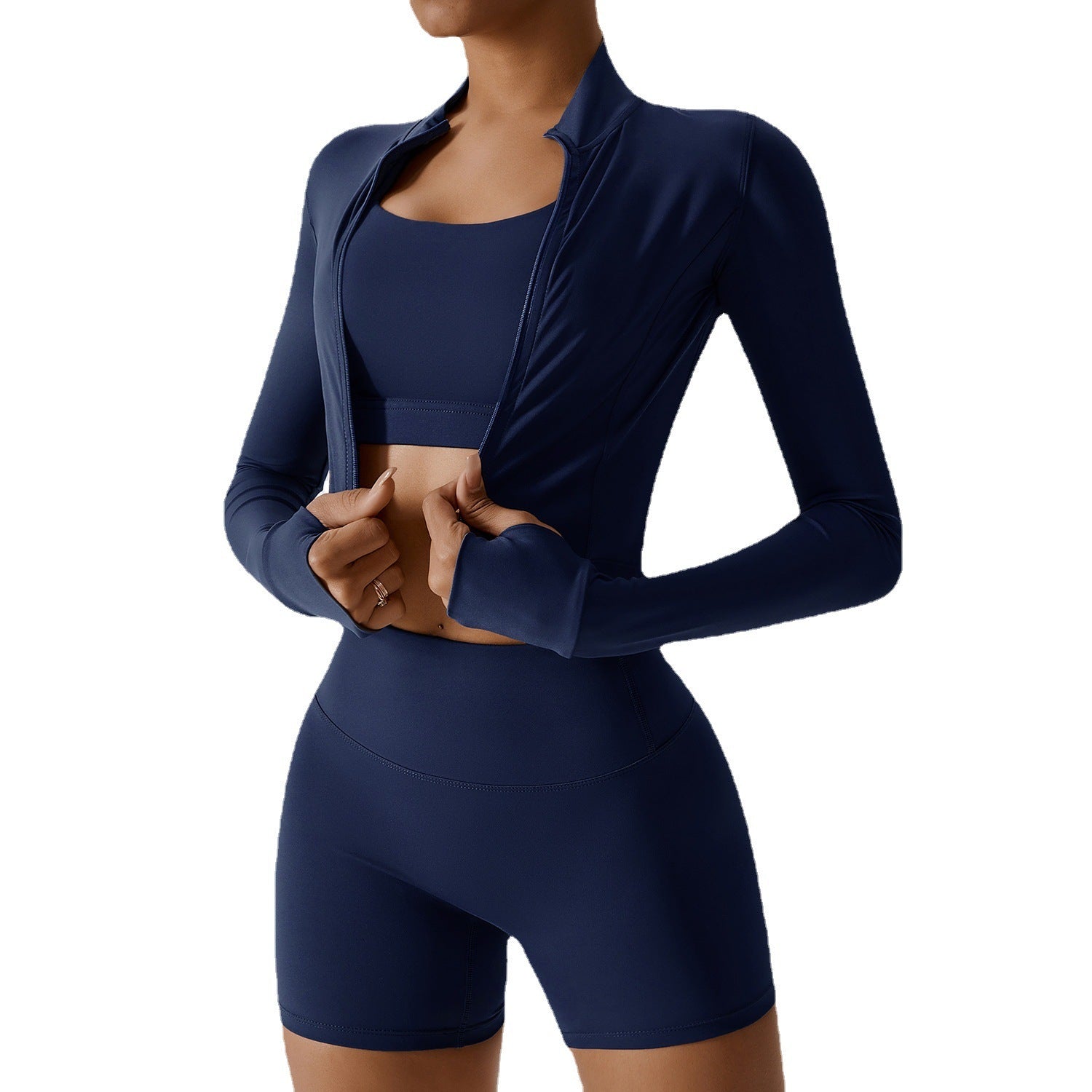 3pc Yoga Set Jacket Shorts Long Sleeve Top