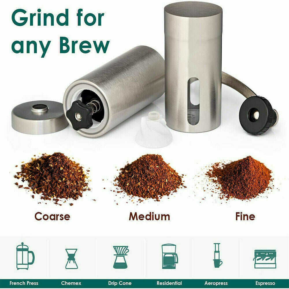 Compact Stainless Steel  Manual Coffee Grinder with Ceramic Burr Bean Mill