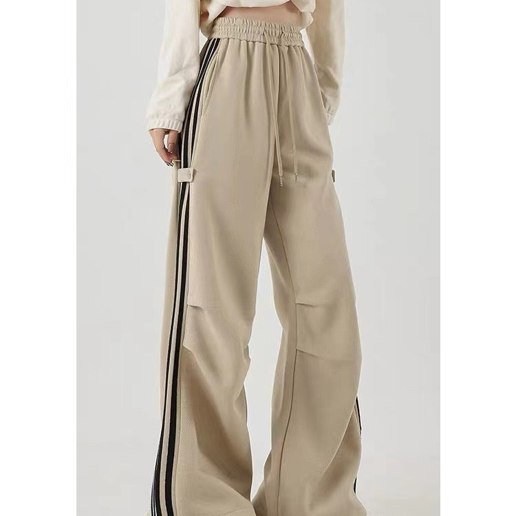 Side Stripe Cotton Blend Wide-leg Baggy Pants Korean Casual