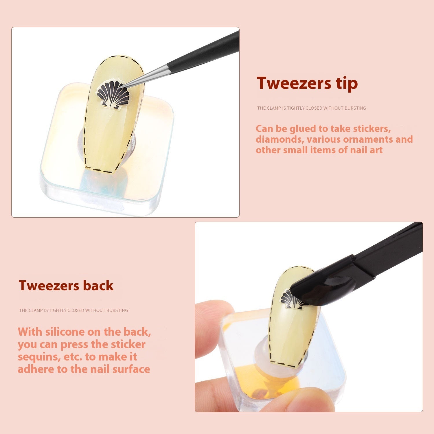 Manicure Double-headed Tweezers Multi-function With Silicone Pressing Stick