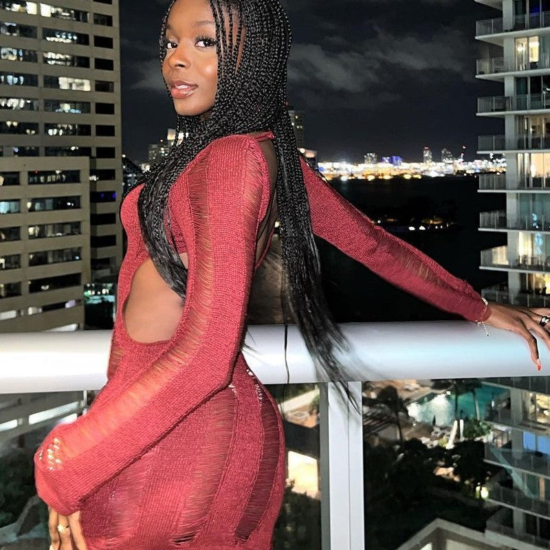 Exposed Thread Backless Mini Dress