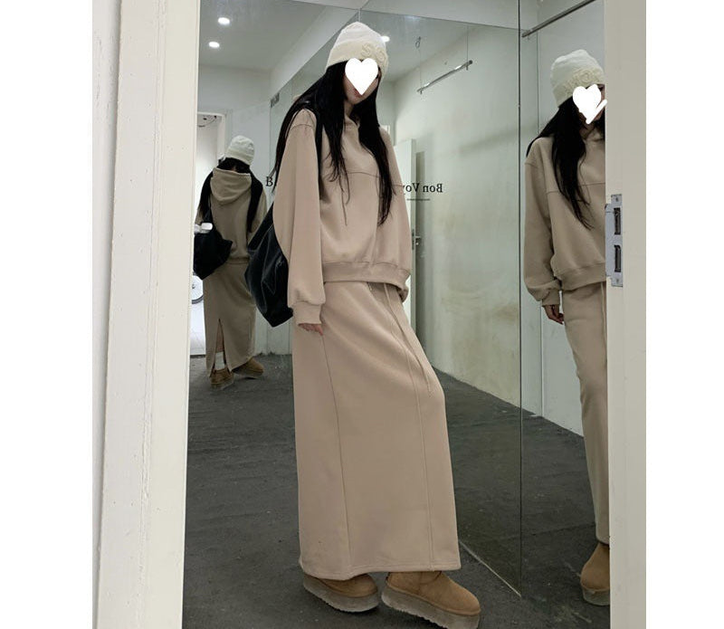 Korean Casual Relaxed Fit Sweatshirt Skirt Set