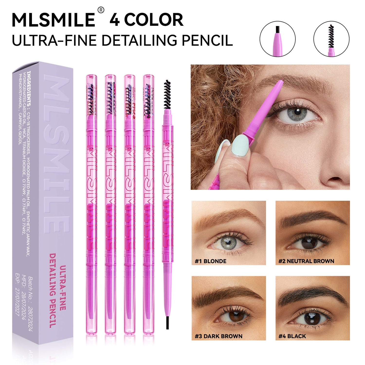 4-color Double-headed Eyebrow Pencil Waterproof And Sweat-proof Long-lasting
