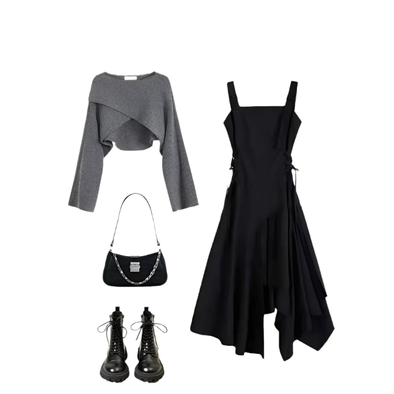 New Gray Senior Sense Of Sweater Dresses Two-piece Suit Women