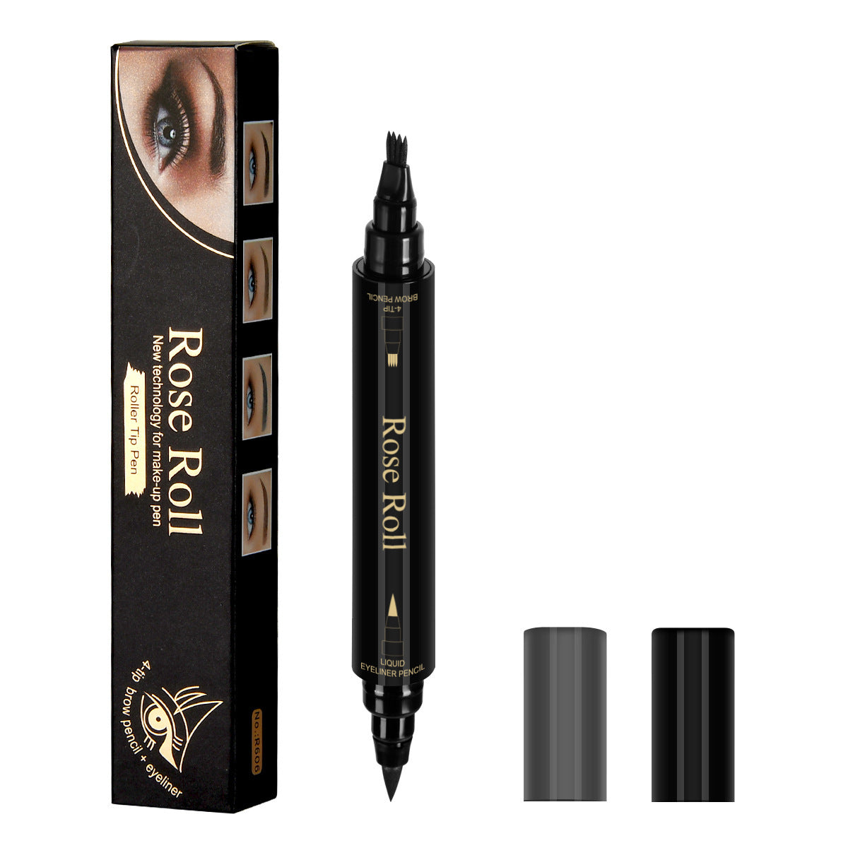 Double Headed Self-adhesive Eyeliner And Four-pointed Water Eyebrow Pencil