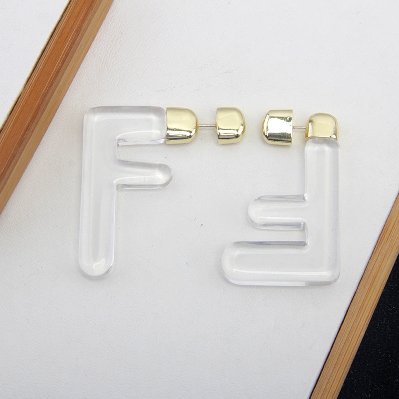 Catwalk Style Transparent Resin Oversized Letter F Earrings