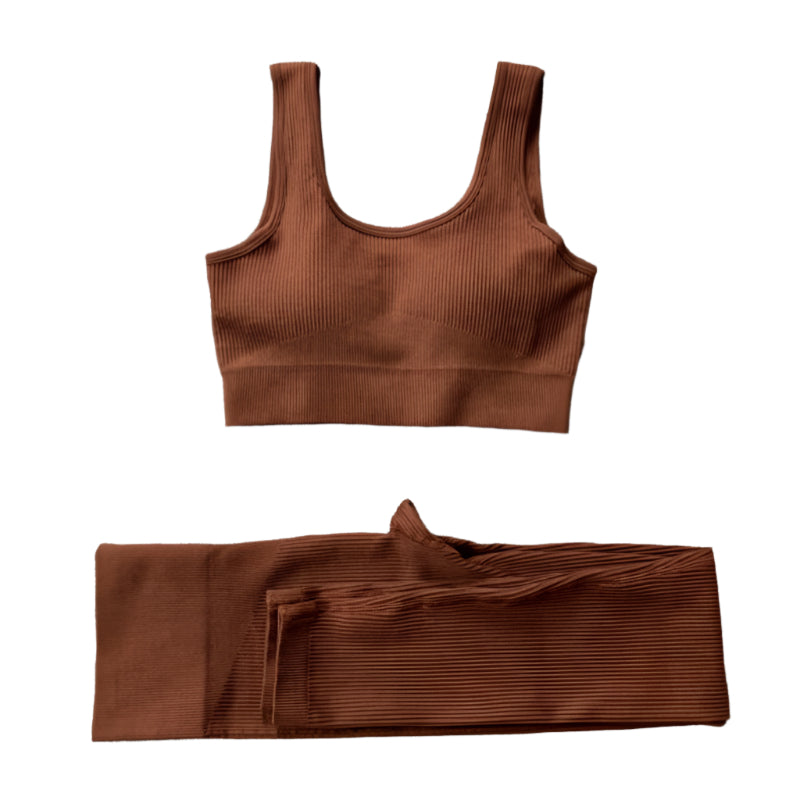 2pc Ribbed Yoga Set Seamless Bra Tank Top Butt Lifting High Waist Leggings