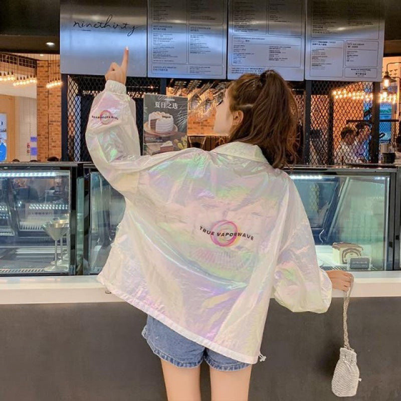 Women's Oversized Sun Protection Clothing Loose And Thin, Shiny Laser Short Coat Top