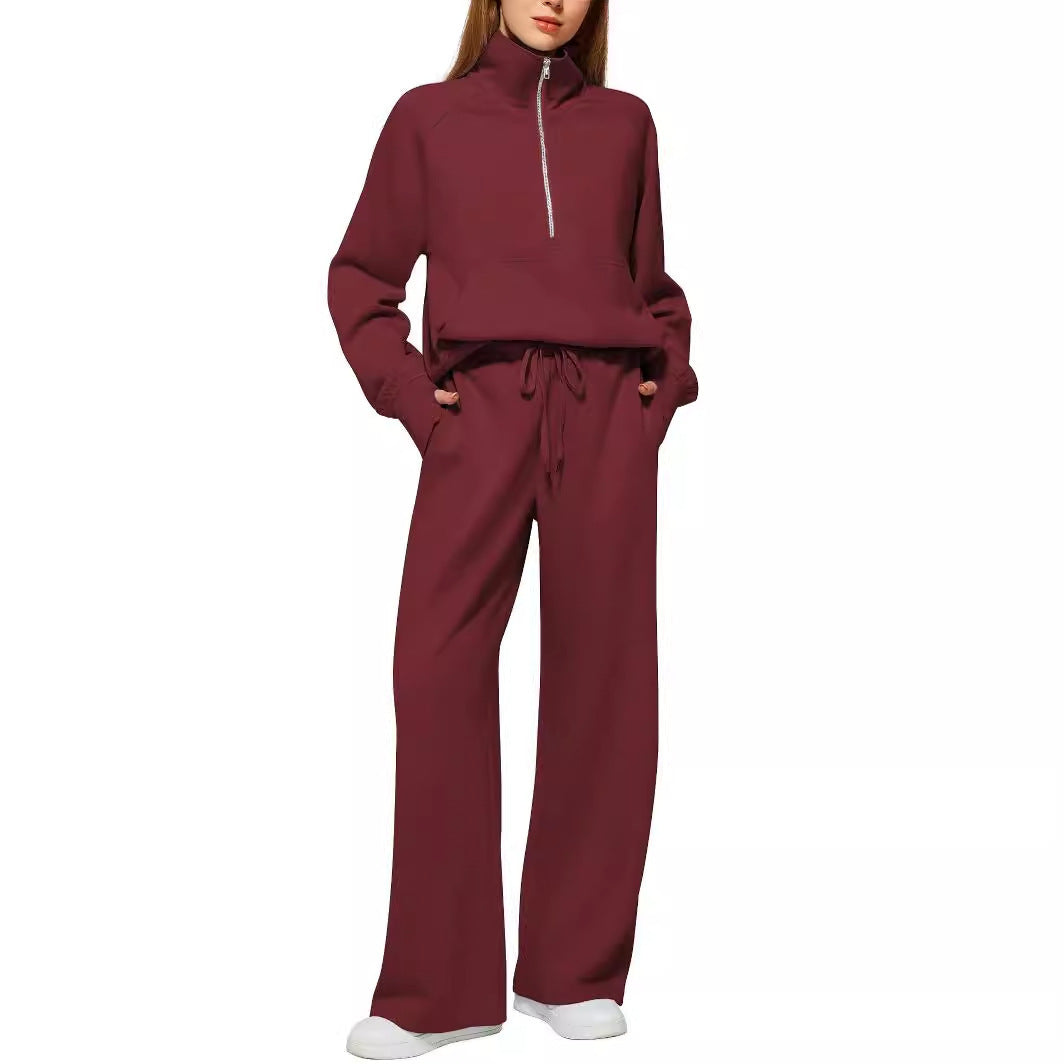 European And American Style Women Two-piece Oversized Half Zipper Sports Suit Women