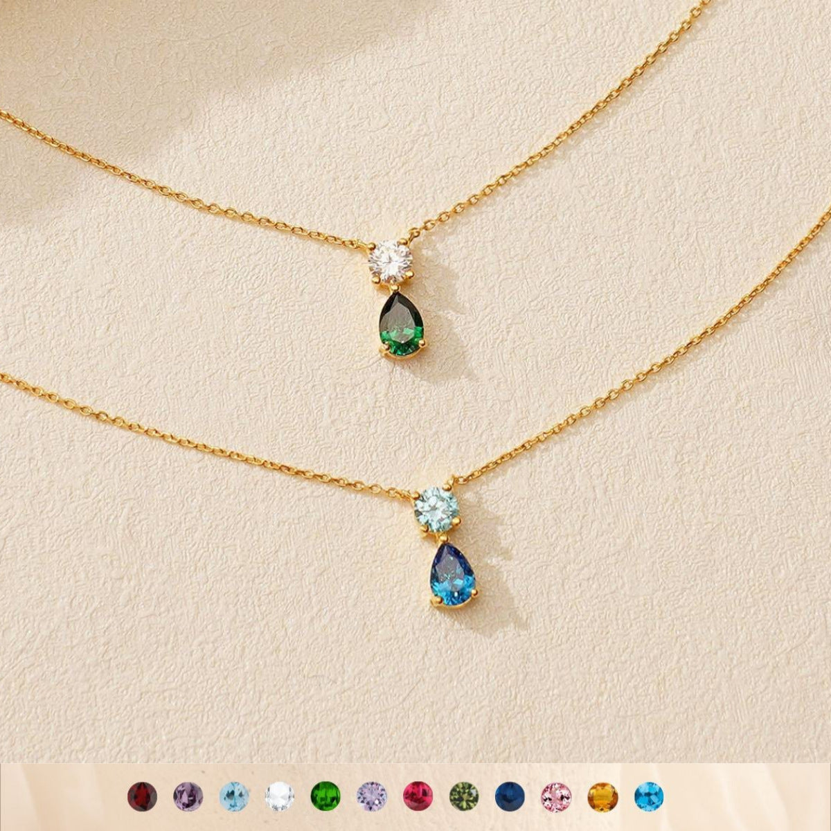 Titanium Steel 12 Birthstones High Color Retention Plated 18K Gold Necklace