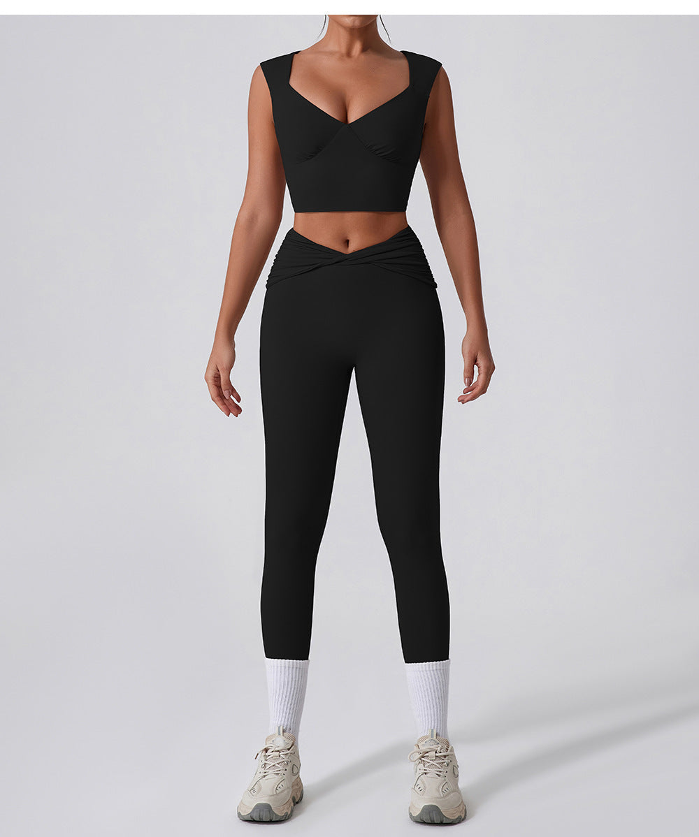 Quick-Drying Sweetheart Top Waist Detail Flare Fitness Legging Two-Piece Sports Set