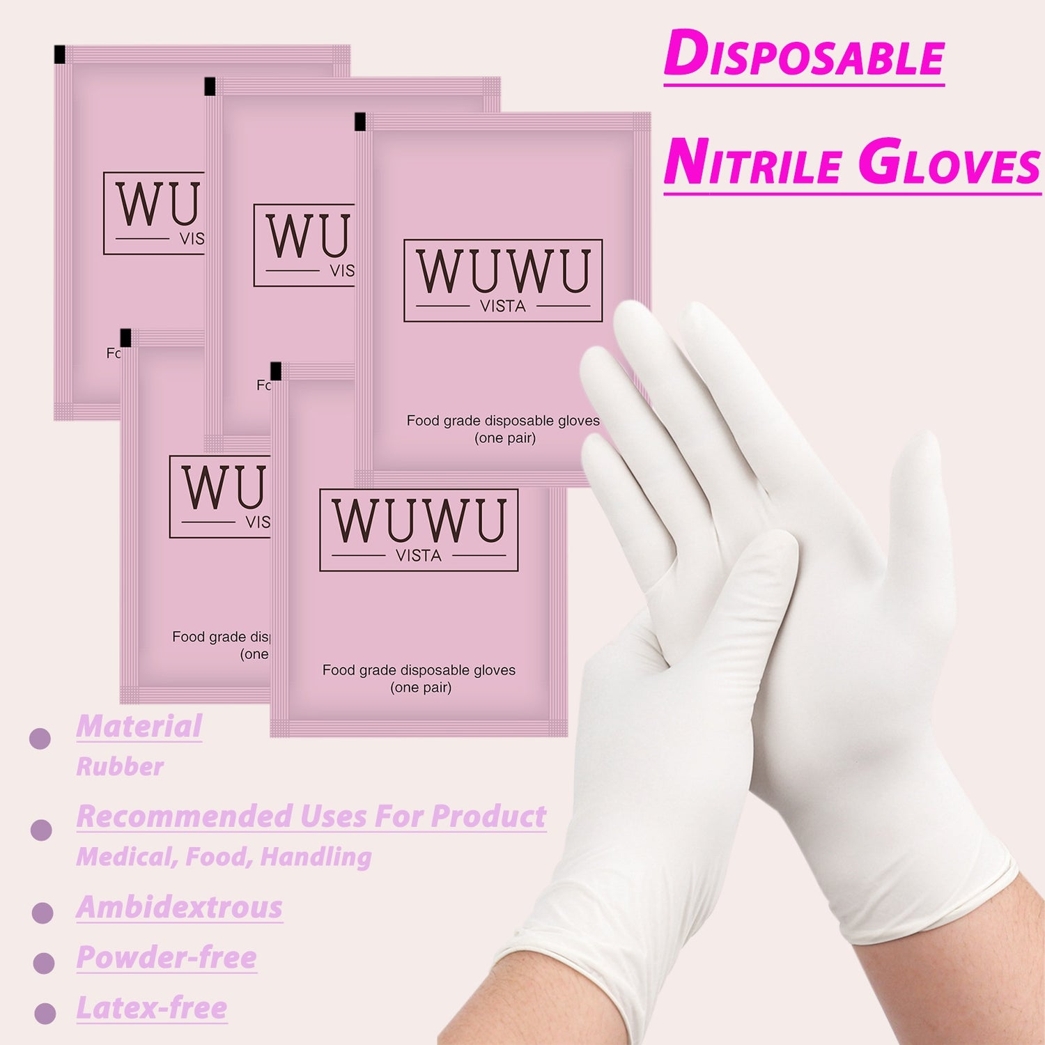 WUWUVISTA 30 Pairs Individually Packaged Disposable Nitrile Gloves New Food Grade TPE Latex Gloves Non-Slip Gloves Wax Accessories