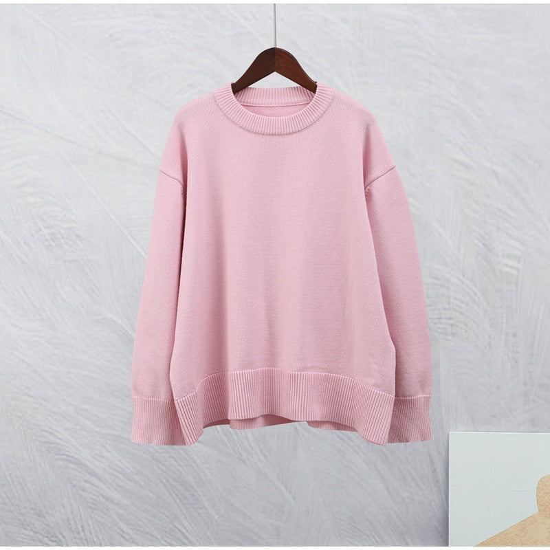 Sweet Crew Neck Pullover Sweater Fashion Loose Long-sleeve Tops for Women