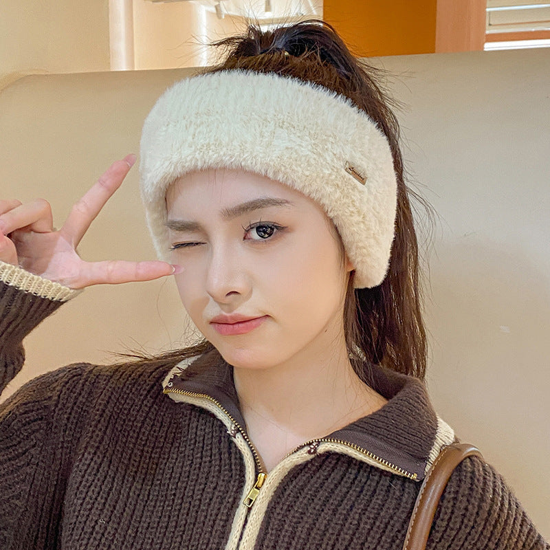 Headband Earmuffs Hat Winter Warm Plush Air Top Knitted Hat