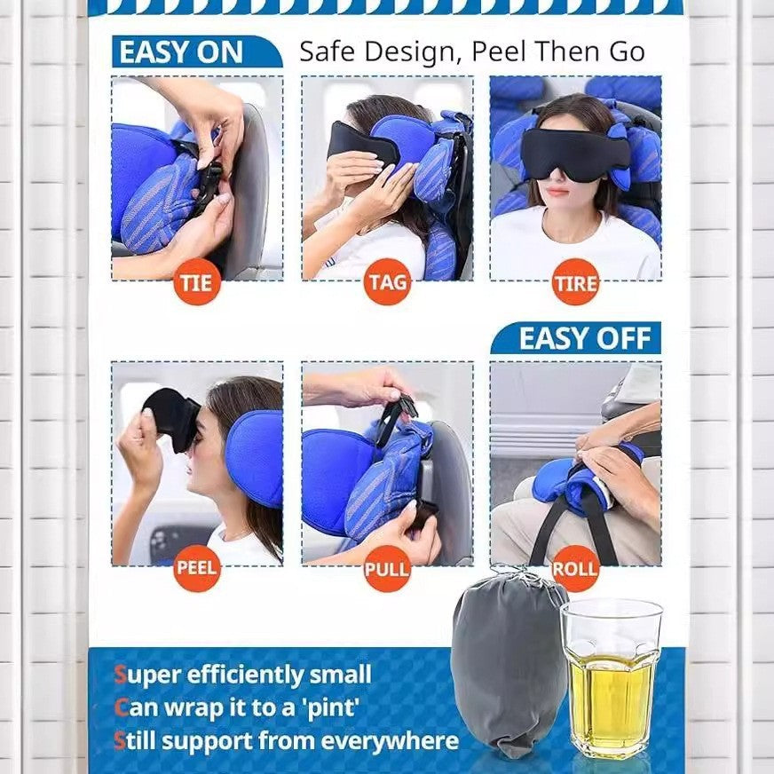 Memory Foam Travel Pillow with Built-in Eye Mask