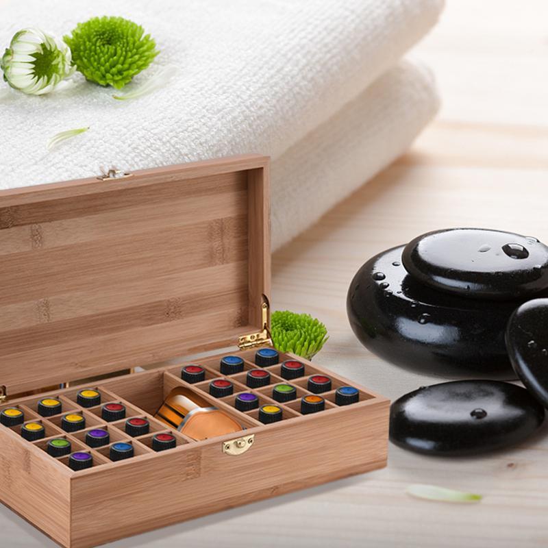 Bamboo Wood 25 Grid Essential Oil Storage Box