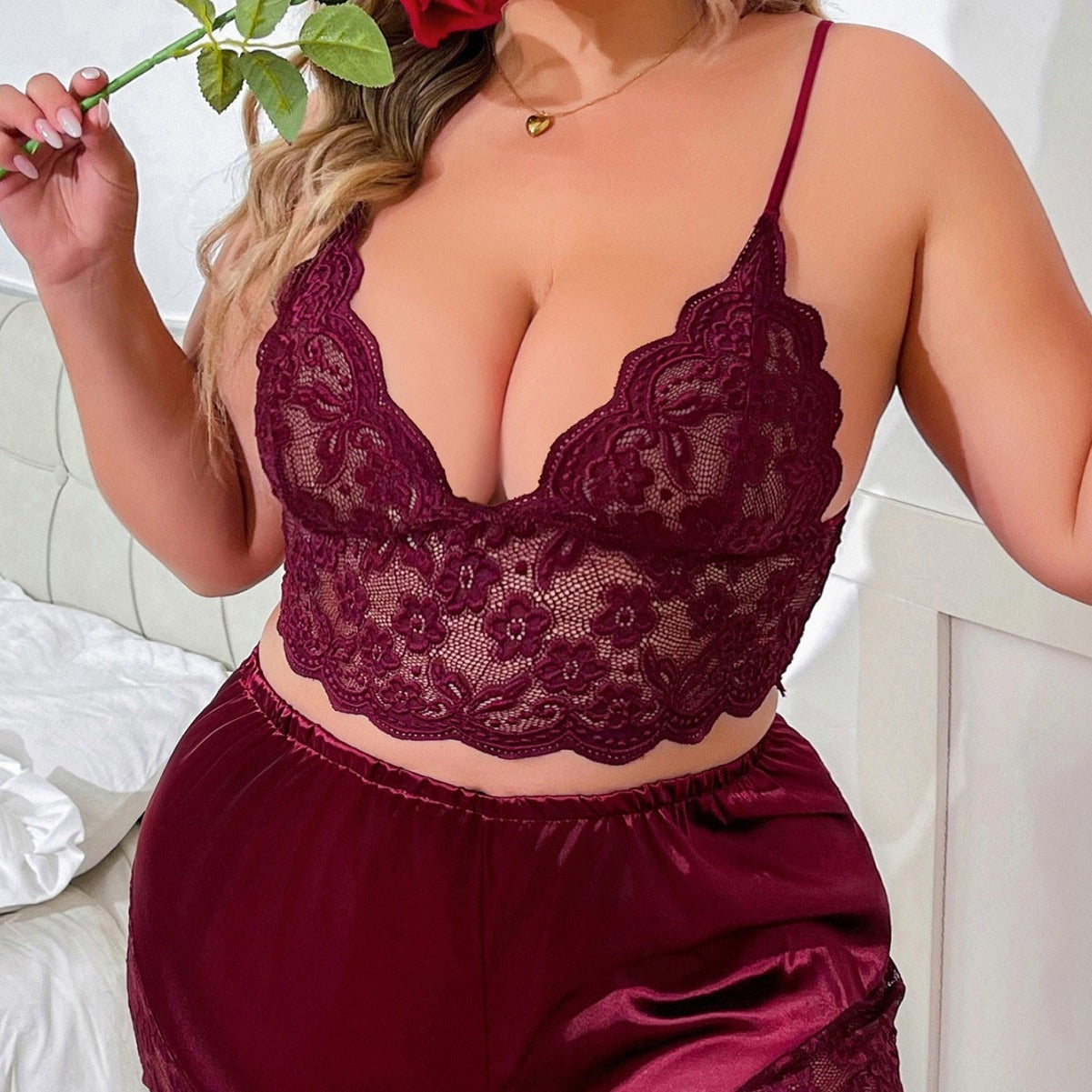 Women's Season Lace Strap Plus Size Two-piece Suit Underwear