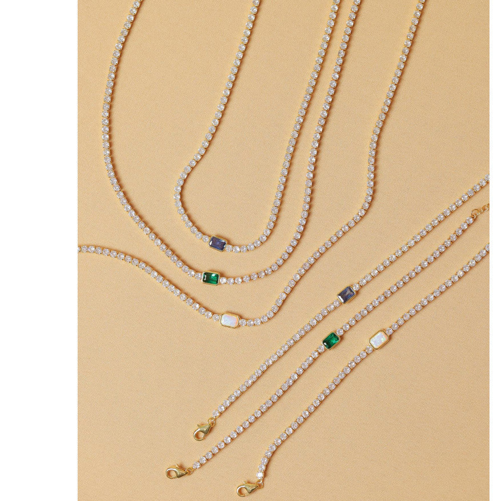 Color-preserving Tennis Zircon Emerald Short Necklace