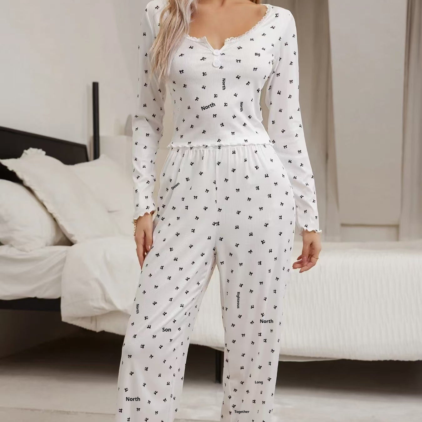 Casual Fashion Long Sleeve Trousers Pajamas Two-piece Suit