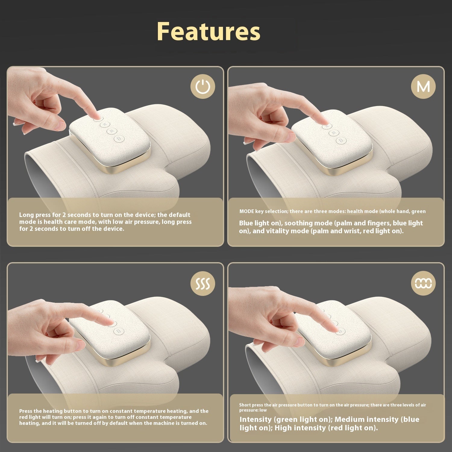 Hand Massage Instrument Warm Hot Compress Kneading Airbag Push Pressure