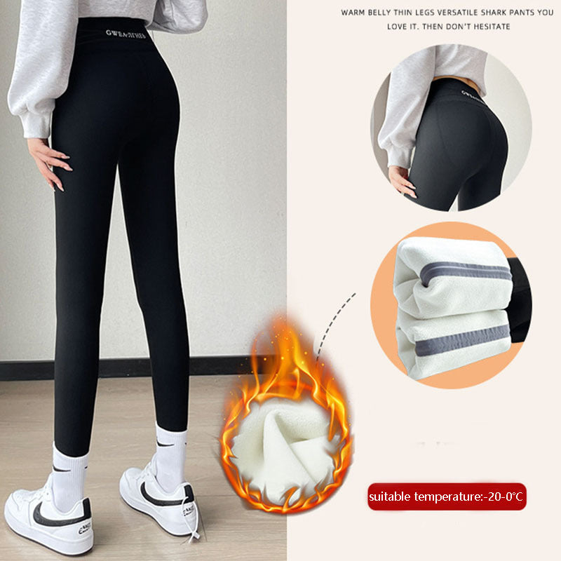 Fleece Lined Leggings Winter -20 To 5 Shark Pants For Women High Waist Tight Skinny Tummy Control Buttocks Slimming Yoga Pants