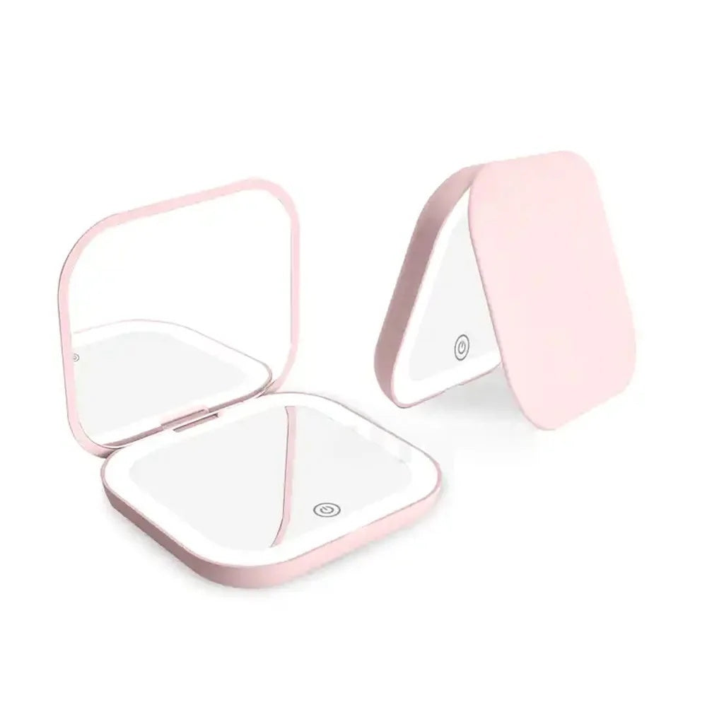 Pocet Makeup Mirror Touch Compact 3-Color LED Mini Foldable Cosmetic Makeup Mirror with Light Magnifying Small Pocket Travel