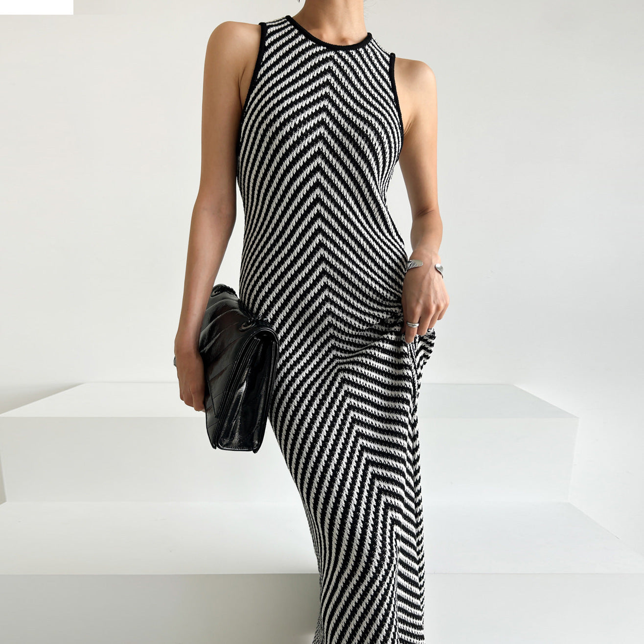 Korean Summer New Striped Slim Fit Elegant Temperament Lunch Break Dress