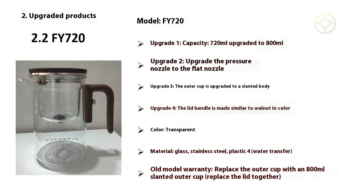 One Click Herb Infuser Tea Filter Glass Teapot 500ml