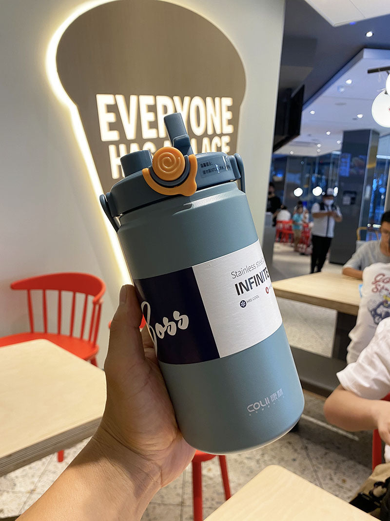 New Thermal Pot Water Cup Large Capacity Straw Direct Drink Outdoor Travel Stainless Steel Kettle