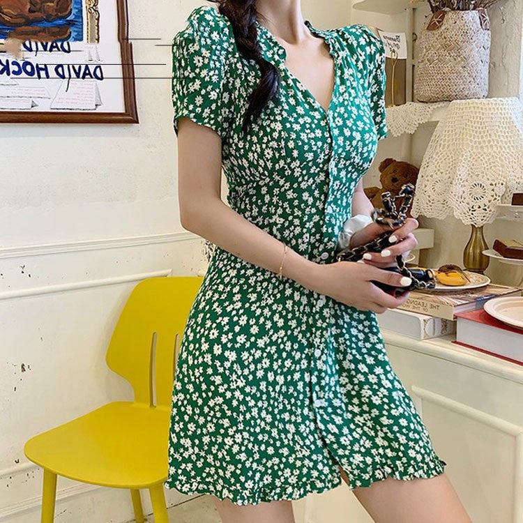 Retro Hepburn Style Puff Sleeve Tea Break Dress