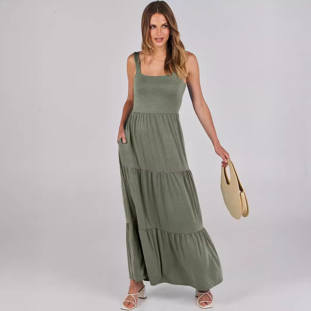 Women's Pocket Spaghetti Straps Sleeveless Dress