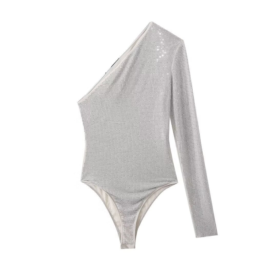 Bright Silk Net Asymmetric Slim-fit Jumpsuit