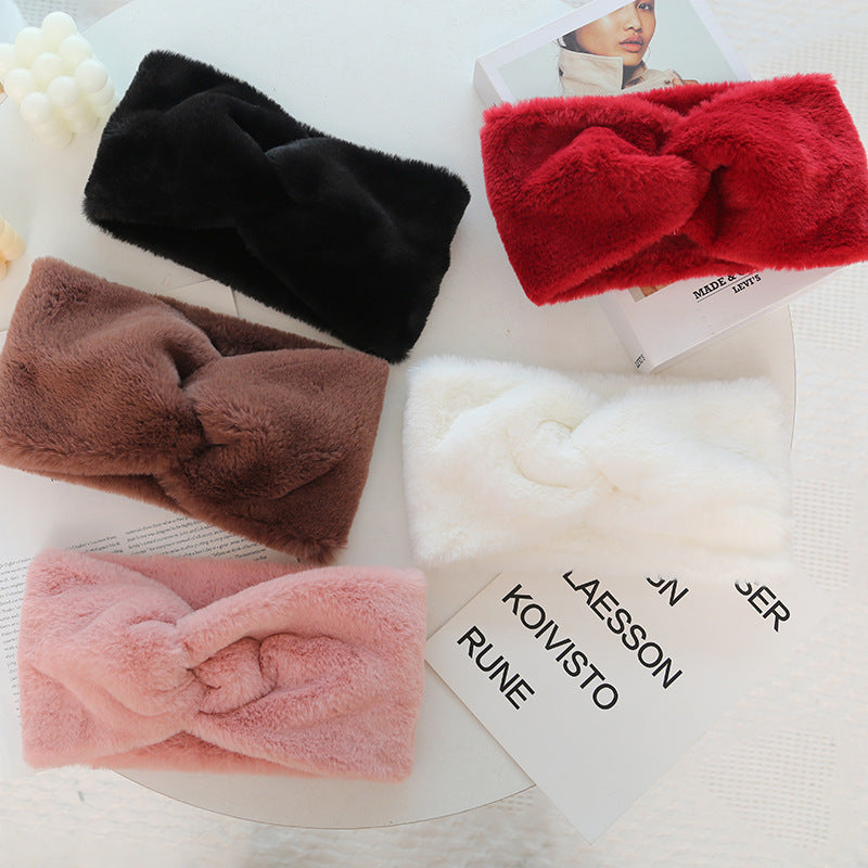 Warmth Elastic Knotted Headband Plush Wide Headband Headscarf Women