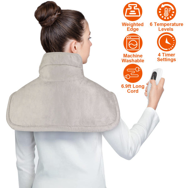 Hot Therapy Weighted Rapid Heating Neck Pad Neck Wrap for Pain Relief With 6 Temperature Settings 4 Timer Modes Machine Washable