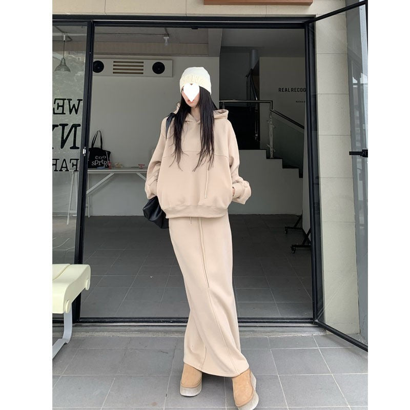 Korean Casual Relaxed Fit Sweatshirt Skirt Set