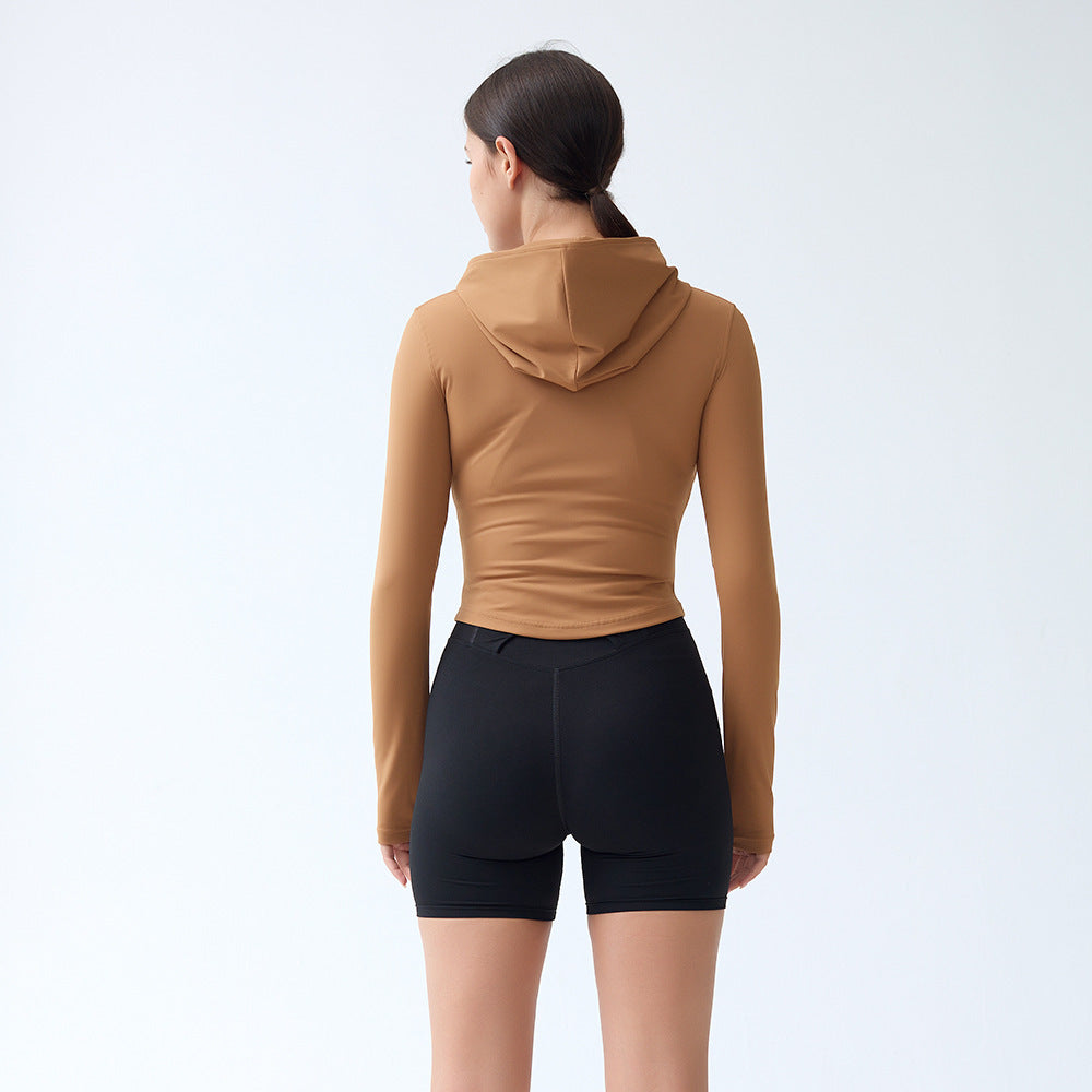 Spring And Autumn Women's Hooded Sports Jacket Slim Fit Slim Look Running Training Workout Top